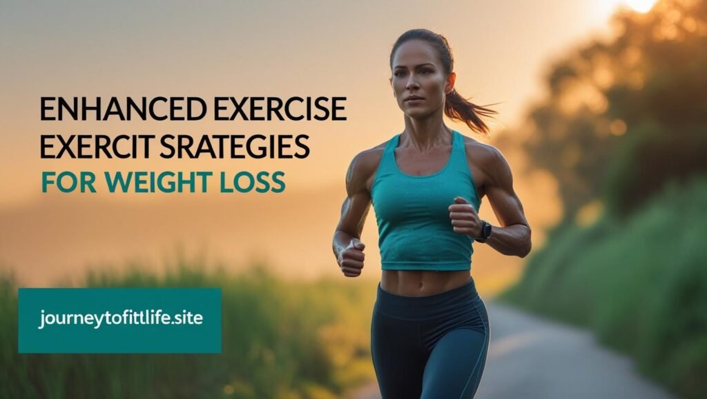 Energetic woman jogging at sunrise illustrating evidence-based exercise strategies for weight loss, JourneyToFitLife.site
