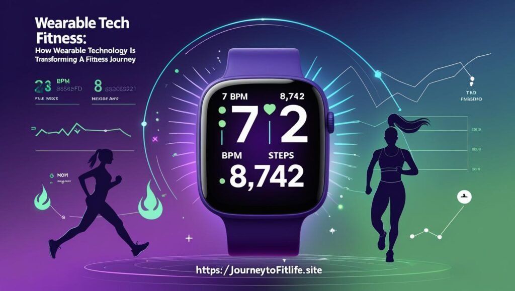 Smartwatch displaying fitness metrics with data graphs on https://journeytofitlife.site, promoting wearable tech for health goals.